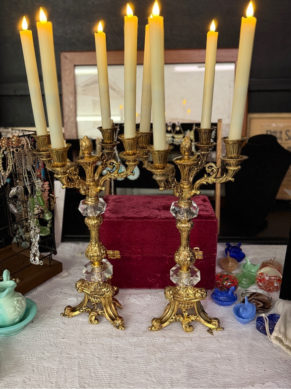 Gold Crystal Accent Candelabra Pair - Elegant Home Accents